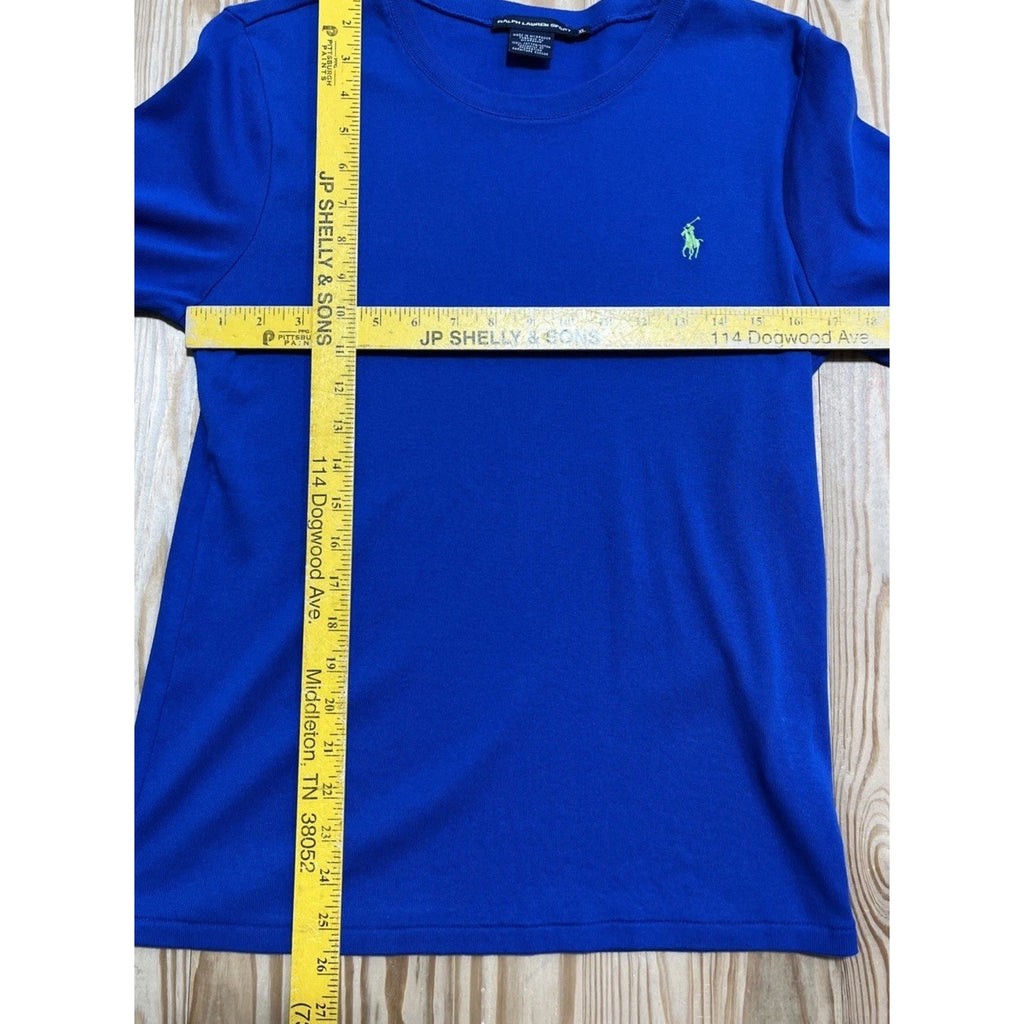 Ralph Lauren Sport Shirt Womens XL Blue Long Sleeve Green Pony