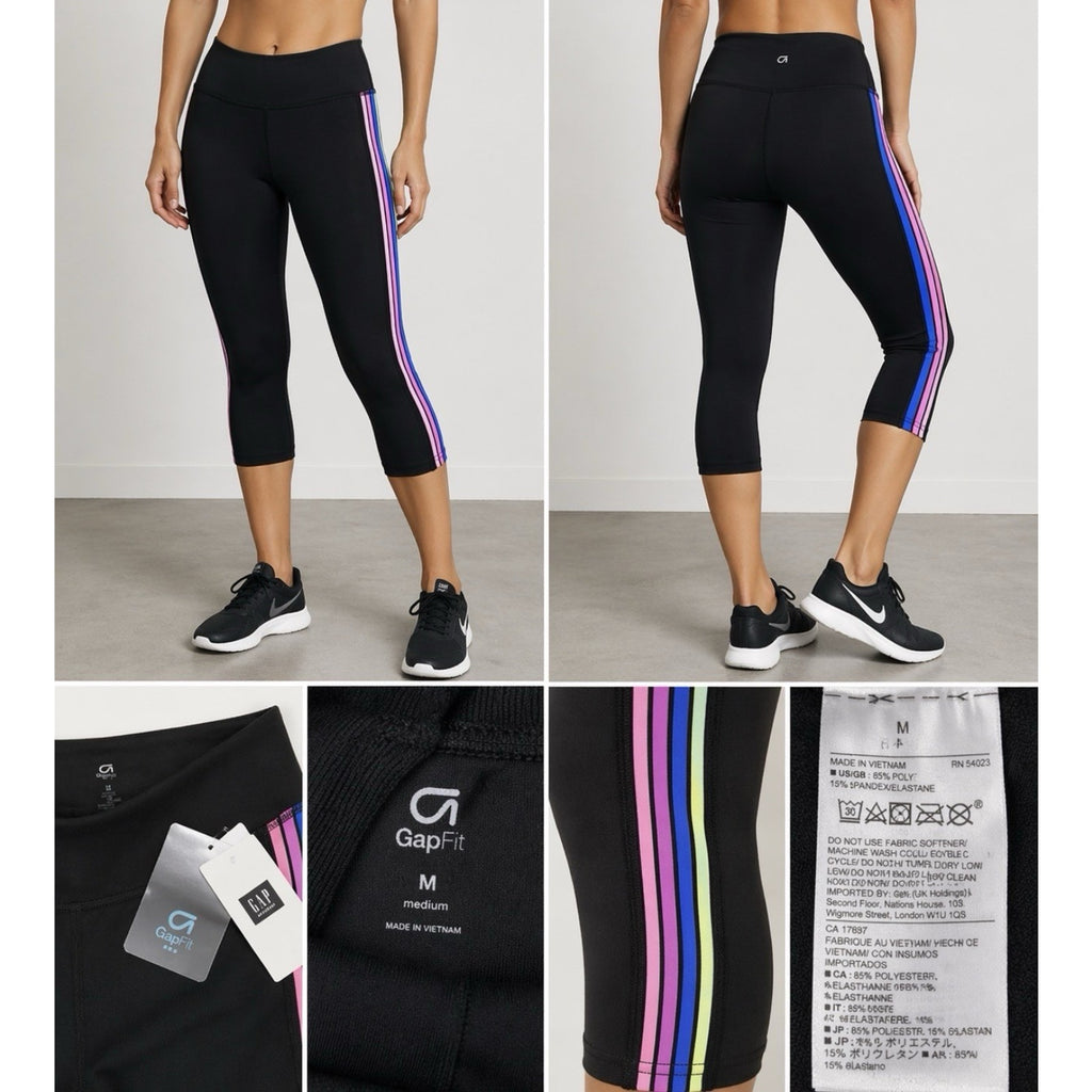 NWT Gap Fit gfast Yoga Leggings "Power GFAST PA" Black & Pink Running Size M