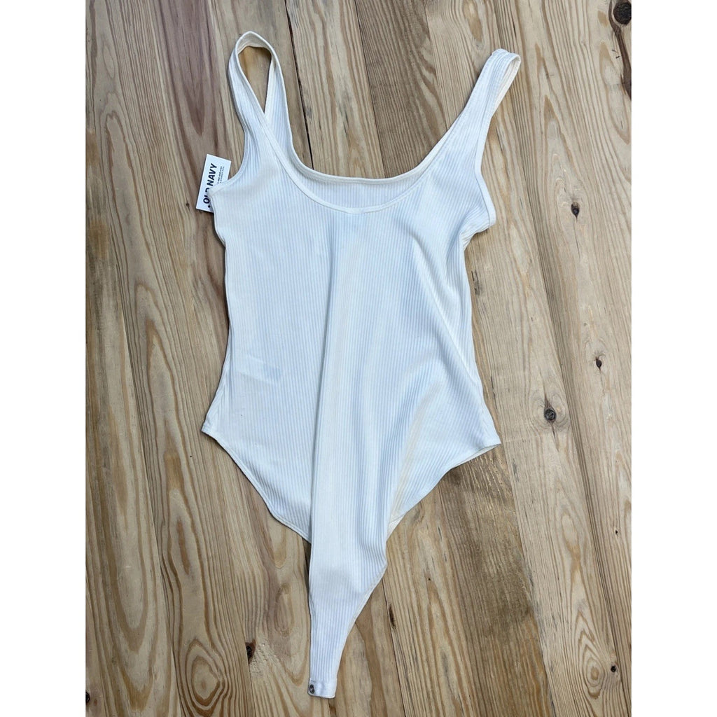 Old Navy Rib Knit Cotton Blend White Body Suit Size M