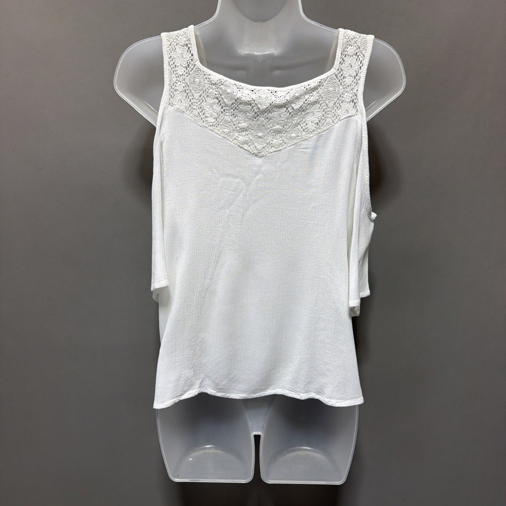 Crave Fame White Off the Shoulder Top M Bell Sleeve Lace Back Embroidered Trim