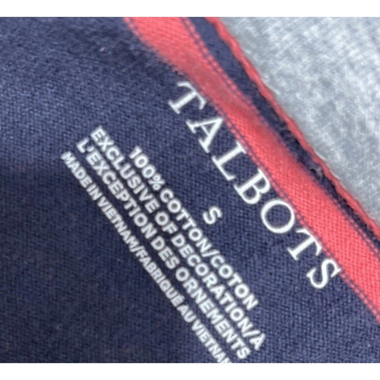 Talbots All Cotton Navy Blue Pink Striped Long Sleeve Shirt Size Small