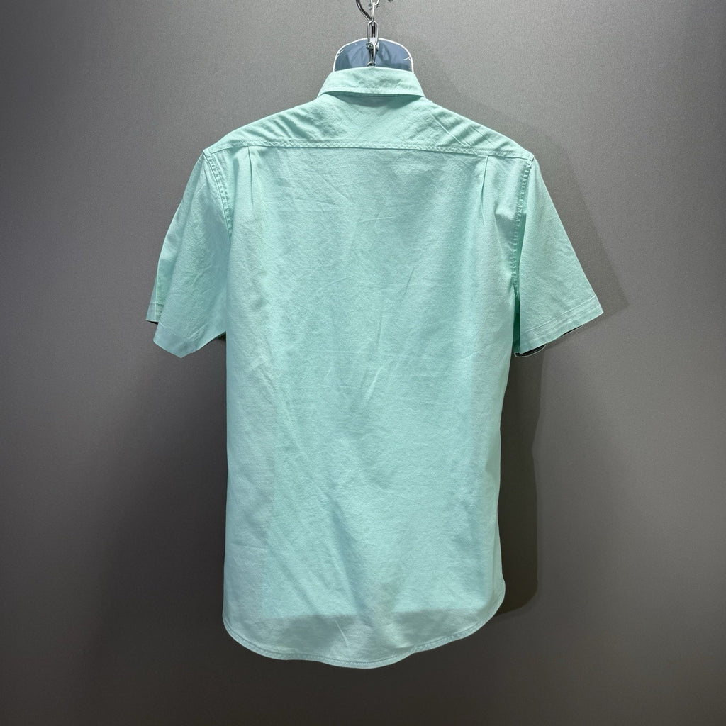 Outpost Makers Mens L Mint Green Short Sleeve Button Down Shirt Buckle Casual