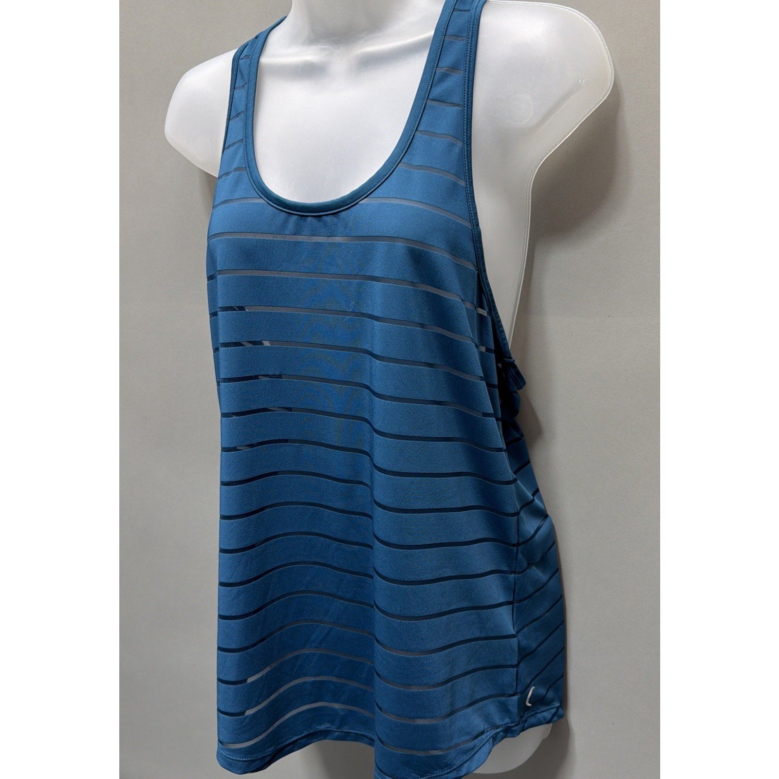 ZYIA Tank Sz Large Striped Teal Blue Green Mesh Lines Athletic Racerback Yoga