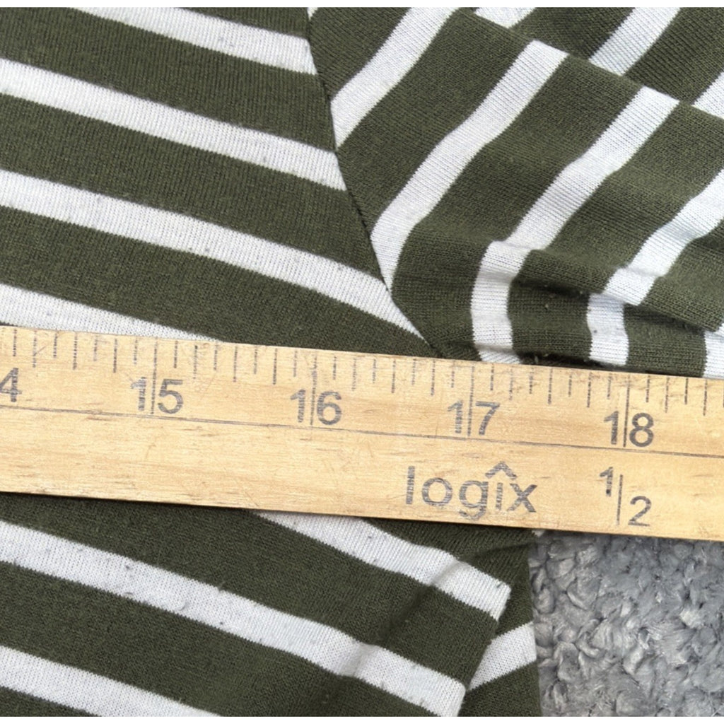 Jodifl green and white striped soft dress with fringe hem lace button detail S