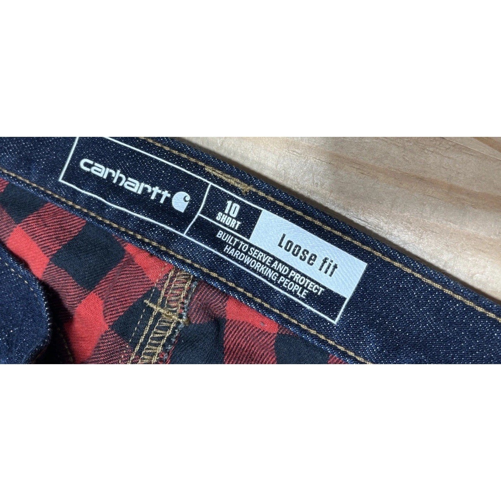 Carhartt Jeans Womens 10 Short Blue Flannel Lined Loose Fit Straight Leg Dark