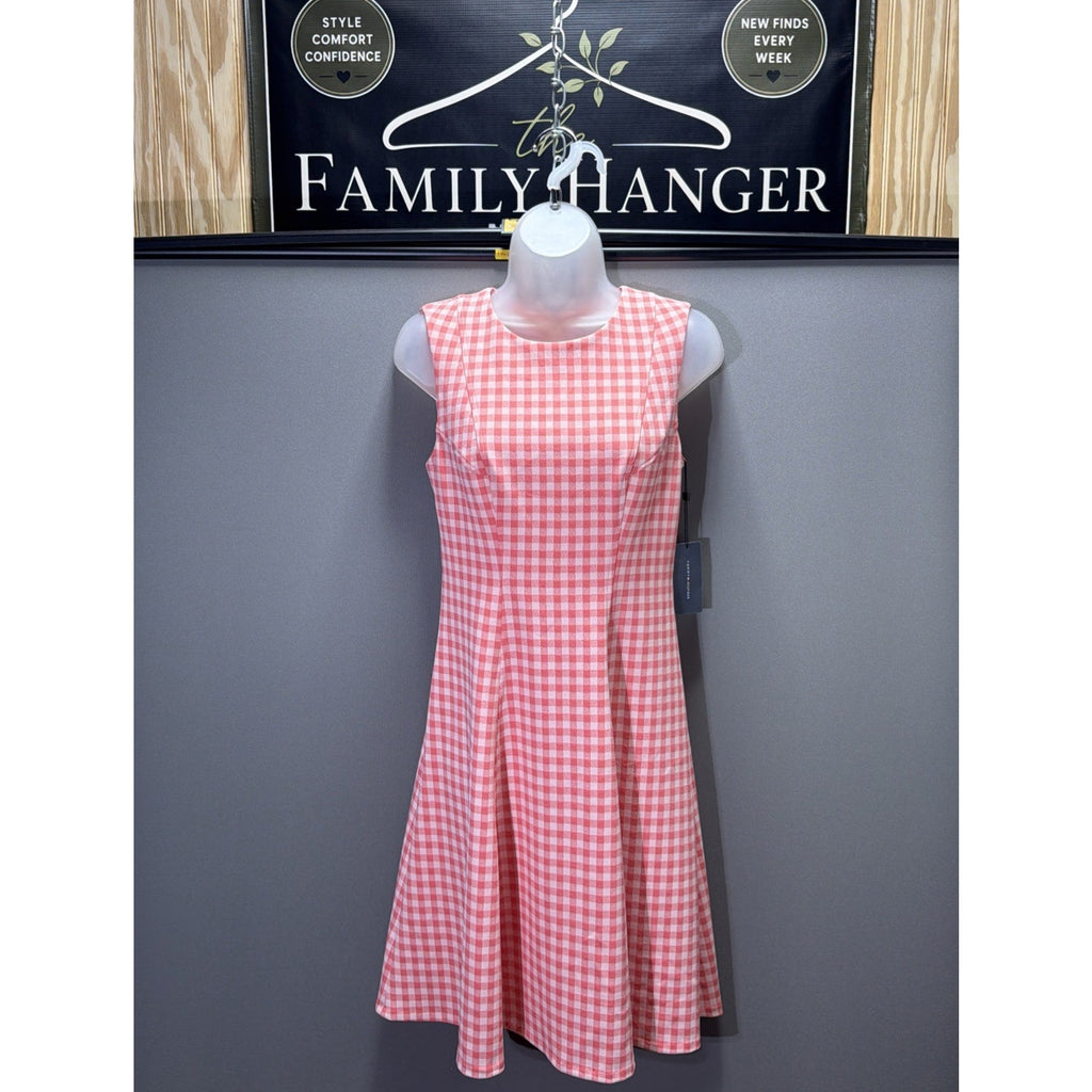 Tommy Hilfiger Dress Womens 6P Petite Pink Gingham Sleeveless Fit Flare NWT