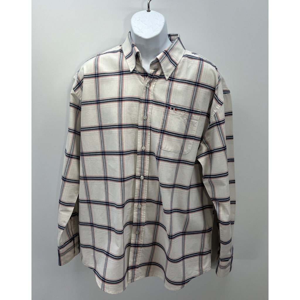 Larro Button Down Shirt Men's Casual long sleeve collared plaid XXL