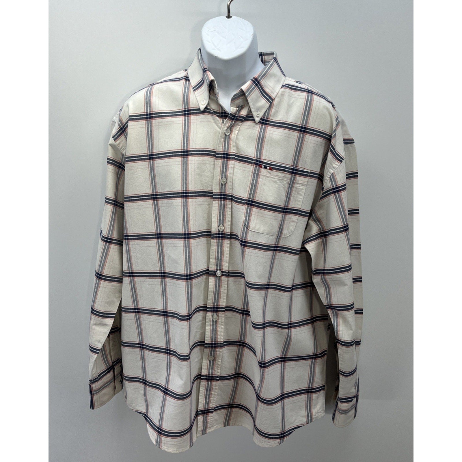 Larro Button Down Shirt Men's Casual long sleeve collared plaid XXL