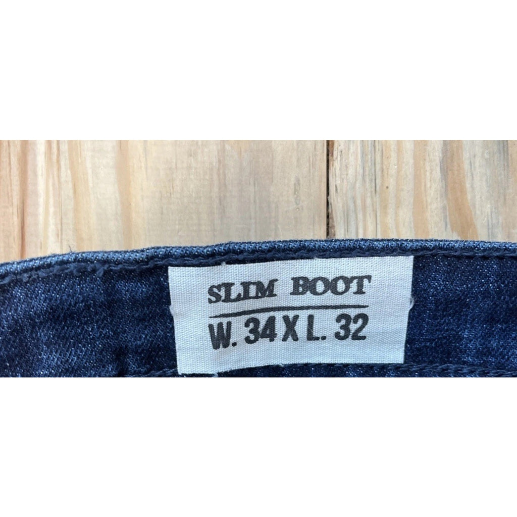 NWT T K Axel Men's Slim Bootcut Stretch Jeans Dark Wash 34 X 32 34X32 Blue