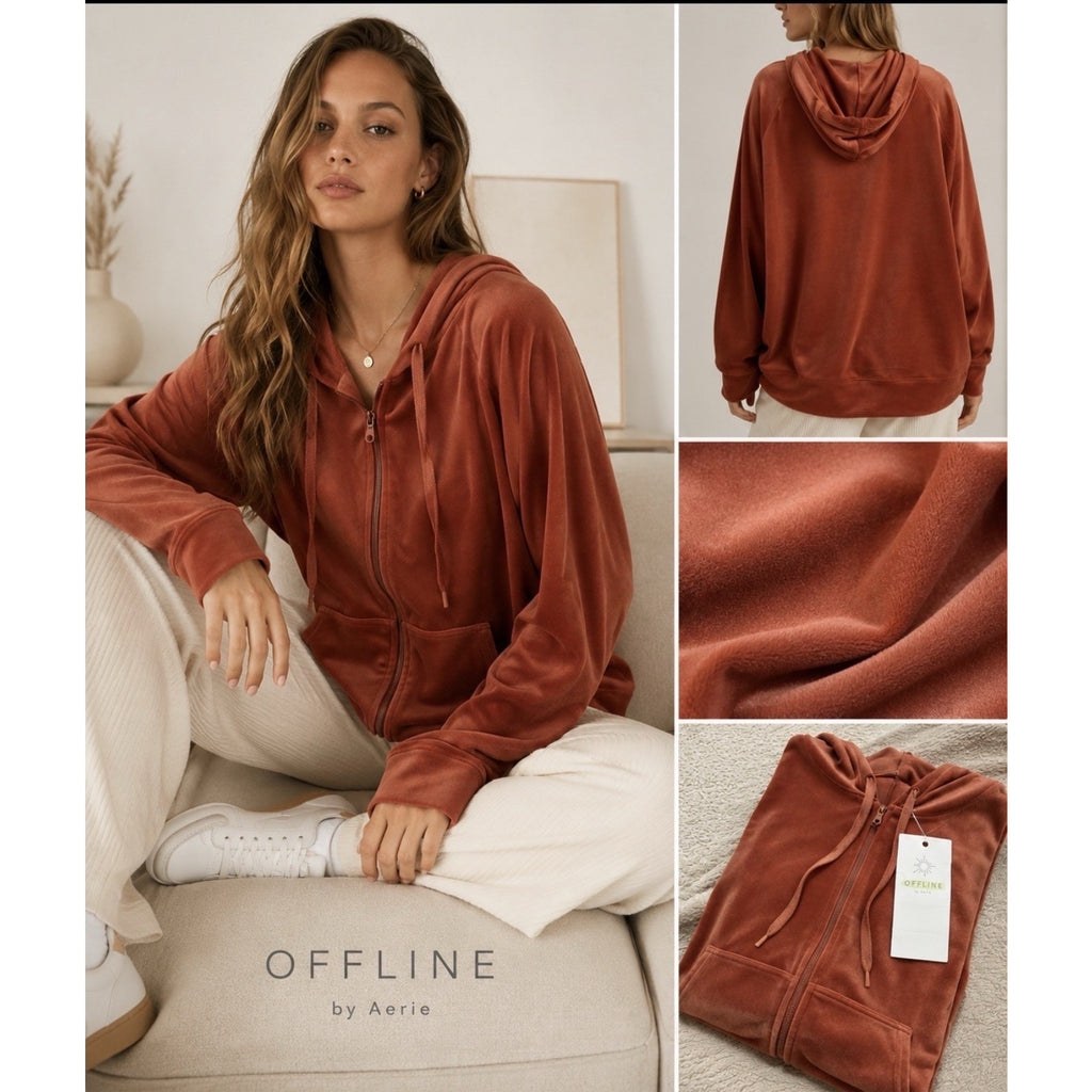 Aerie Offline XL After Party Oversized Velour Jacket Women Athleisure Cozy NWT