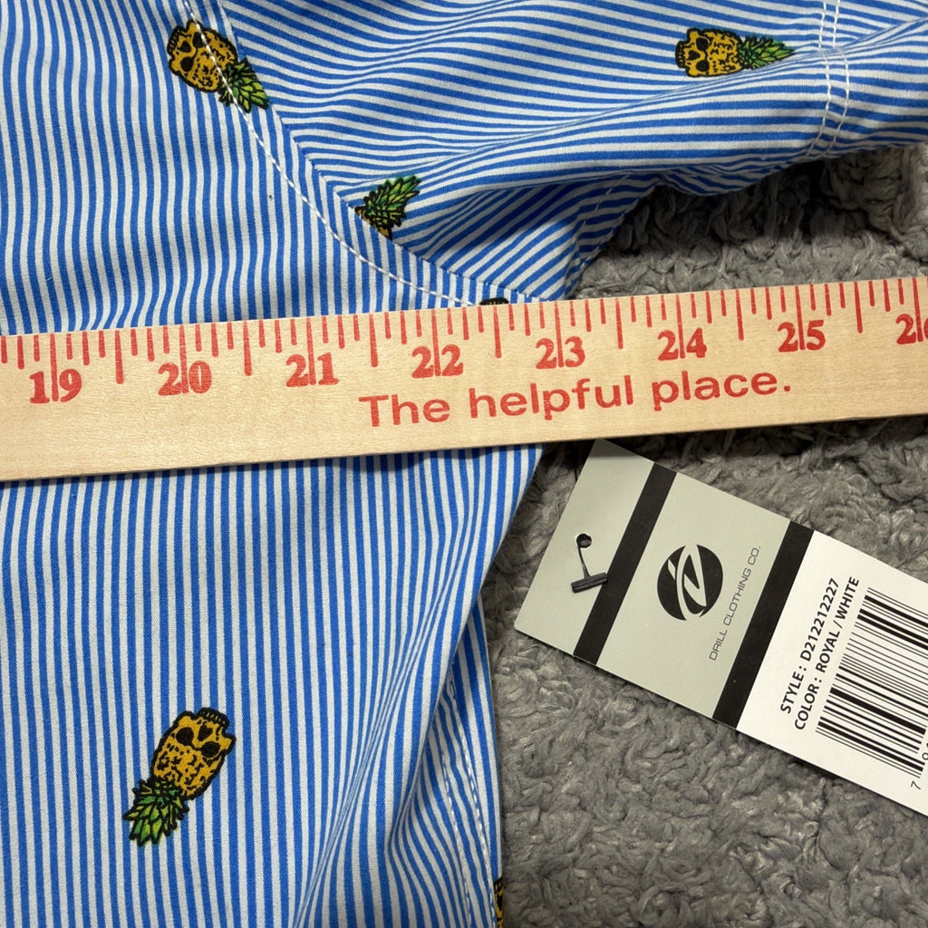 NWT Stars & Stripes XL Pineapple Skull Button Up Shirt Blue Striped Slim Fit
