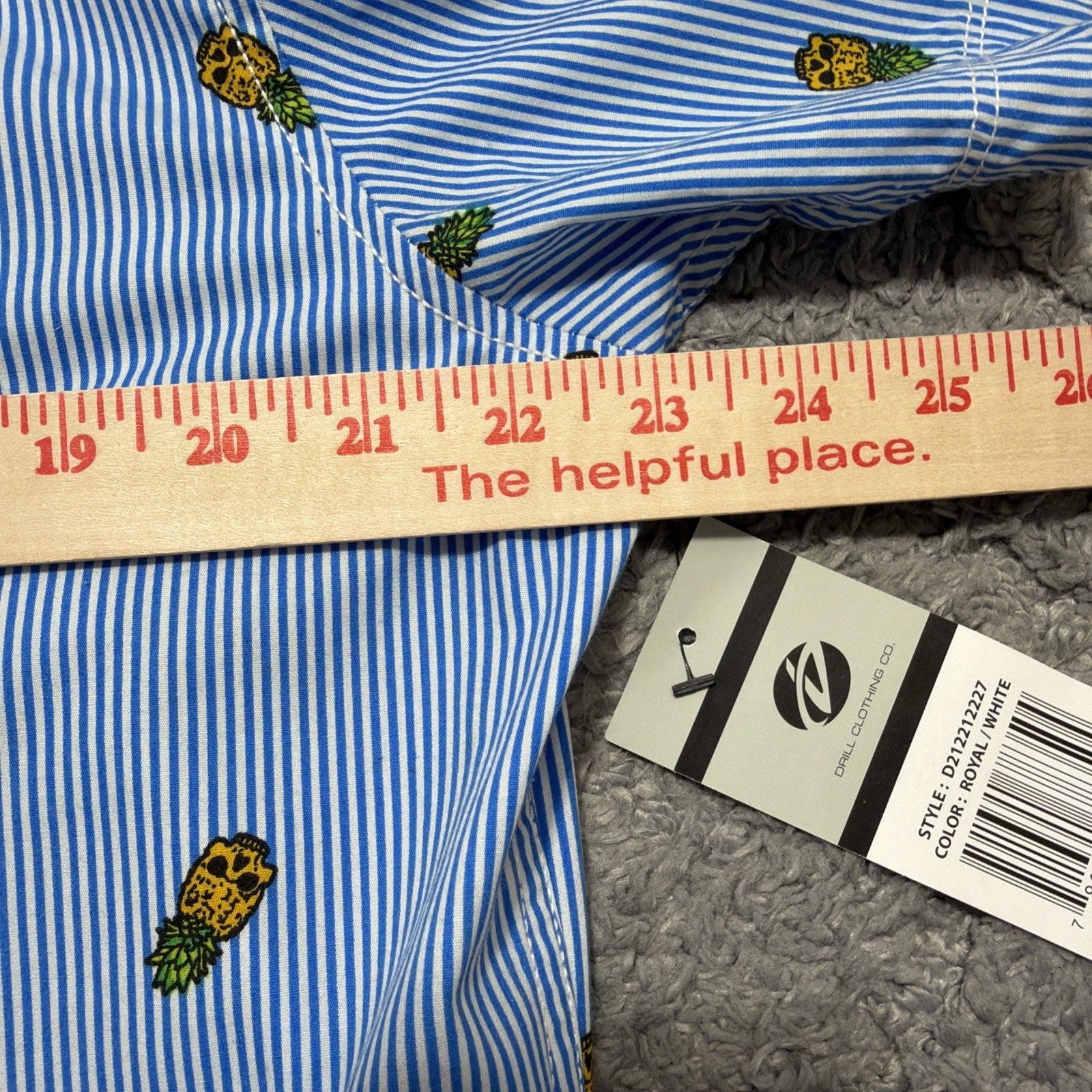 NWT Stars & Stripes XL Pineapple Skull Button Up Shirt Blue Striped Slim Fit