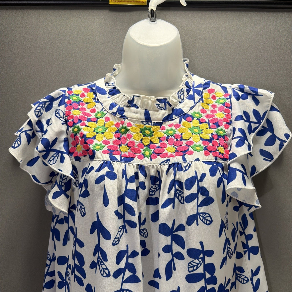 JodiFL Floral Embroidered Ruffle Sleeve Blouse Top Sz Medium