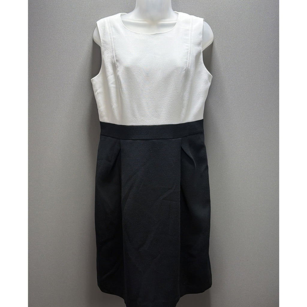 Ann Taylor Loft Black White Lined Color Block Combo Sheath Dress Size 10 Nice!