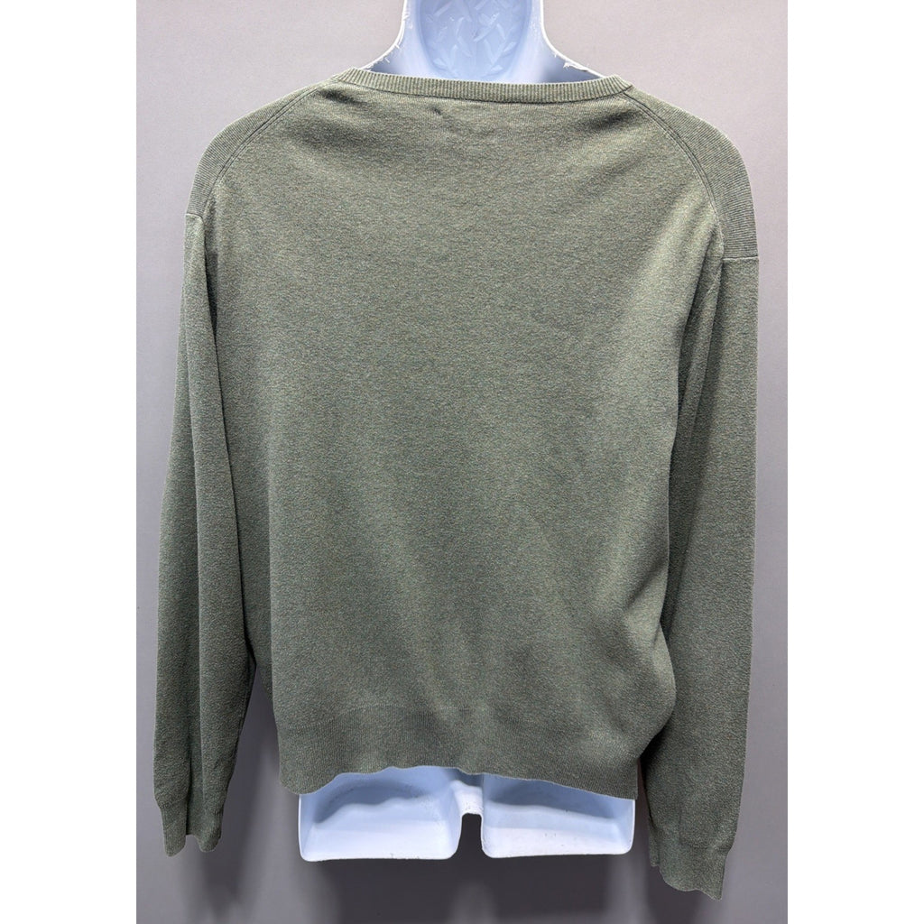 Polo Ralph Lauren Sweater Mens Large Green 100% Pima Cotton V Neck Preppy Casual