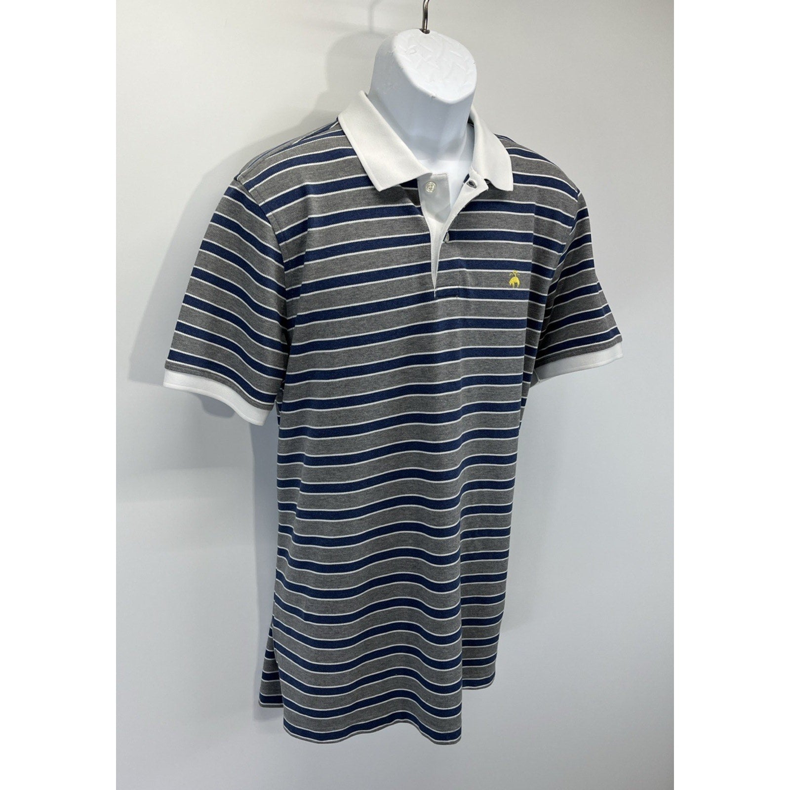 Brooks Brothers Polo Shirt Mens L Blue Striped Performance Original Fit Casual