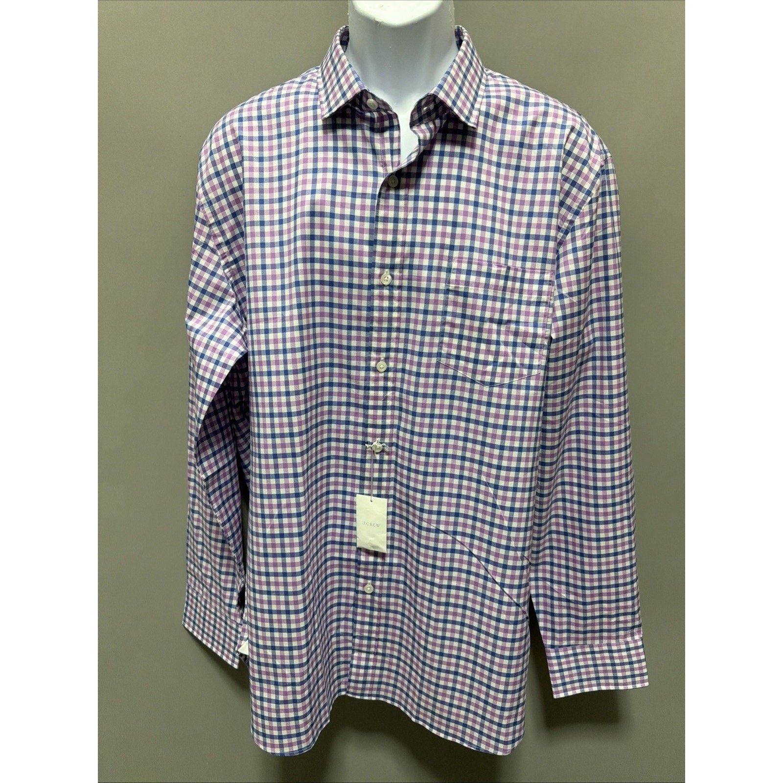 J Crew Dress Shirt Men's XL Ludlow 120's 2 Ply Gingham Check Long Sleeve New