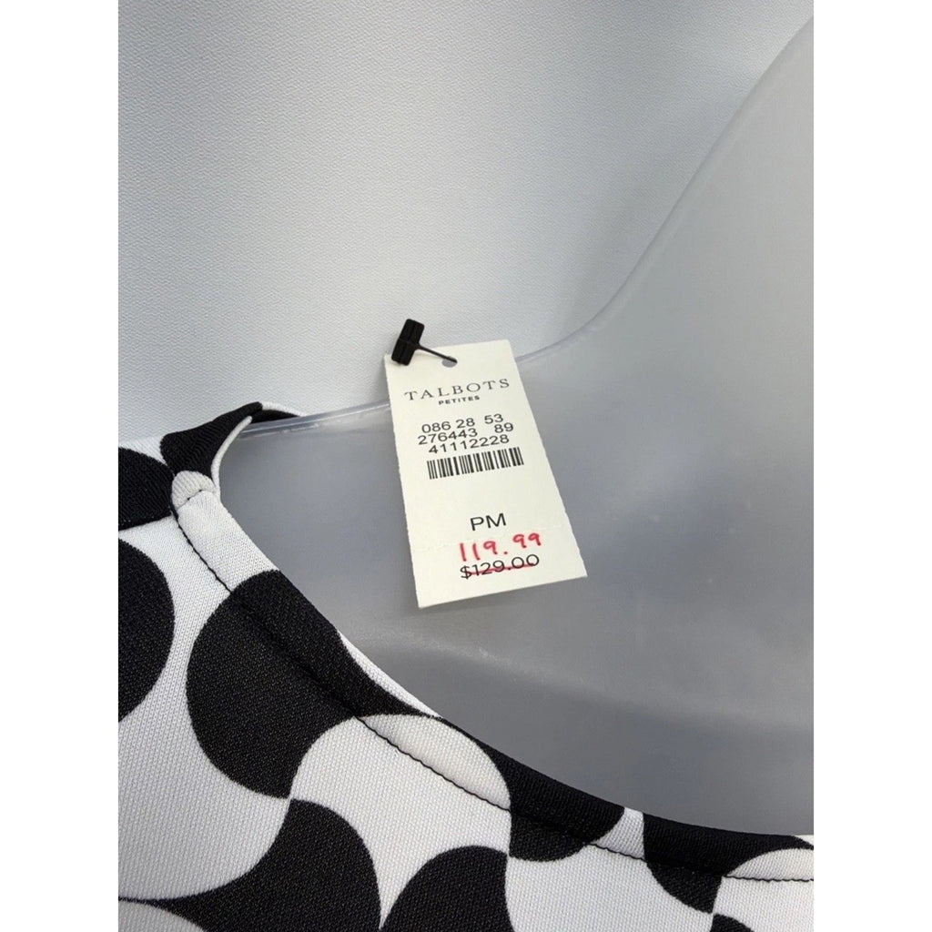 Talbots Dress Womens Petite M Black White Jersey Stretch Faux Wrap Career Casual