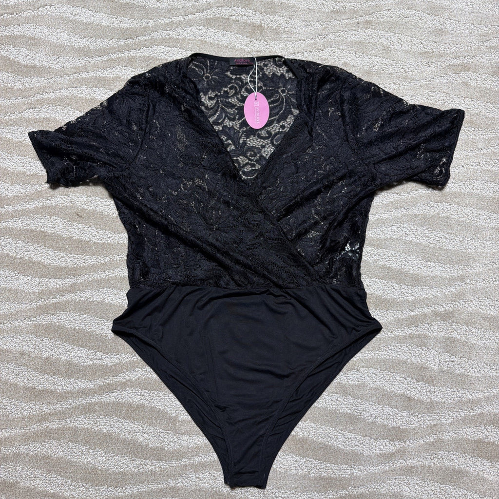 Avidlove Lace Lingerie Bodysuit Women Sexy Long Sleeve V Neck Snap Crotch Sz 3XL