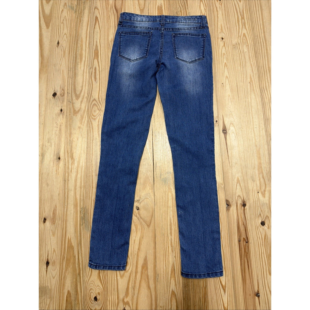 Vigoss Jeans Size 14 27x28.5 Blue Med Wash Butterfly Sequin The Jagger Skinny