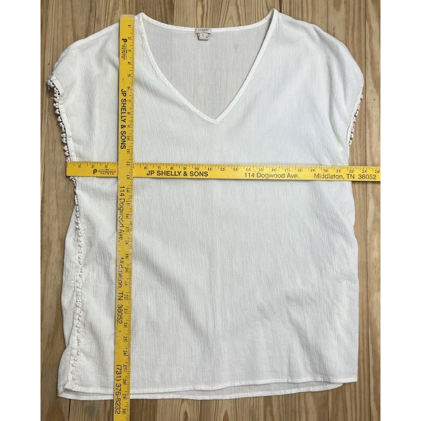 J. CREW White Beaded V-neck Cotton Shirt Blouse Top Style Women Sz S M