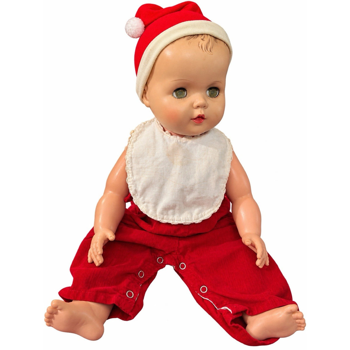 Vintage Baby Doll 24” Molded Brown Hair Sleep Eyes 25-11 Red Outfit Santa Hat
