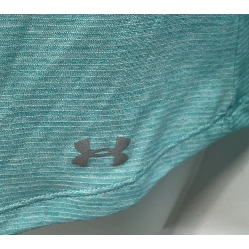 Under Armour Run Fitted Long Sleeve Hooded Shirt Pockets Blue Womens XS
