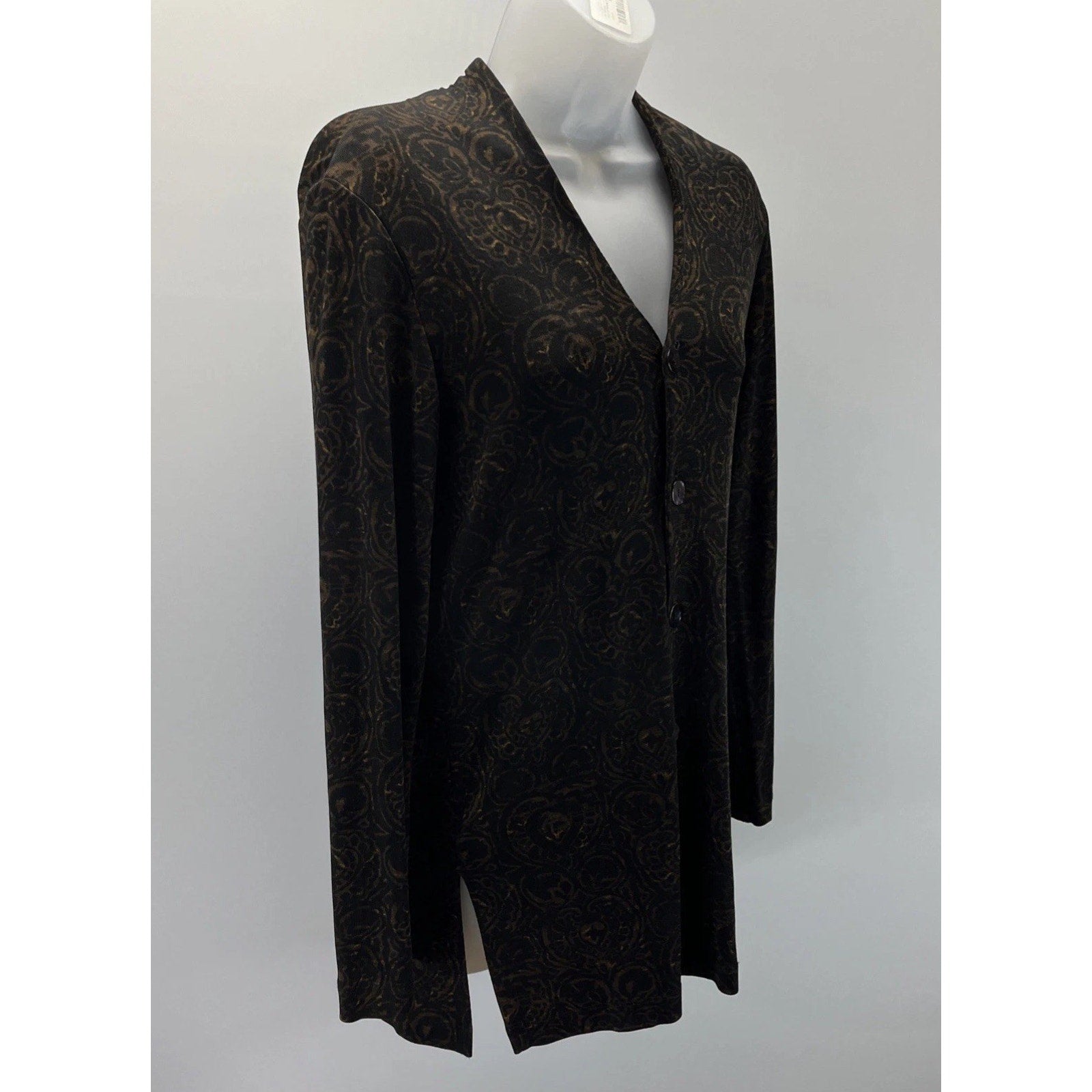 Chicos Top Womens Button Baroque Slinky Knit Travelers Collared Tunic Made USA 0