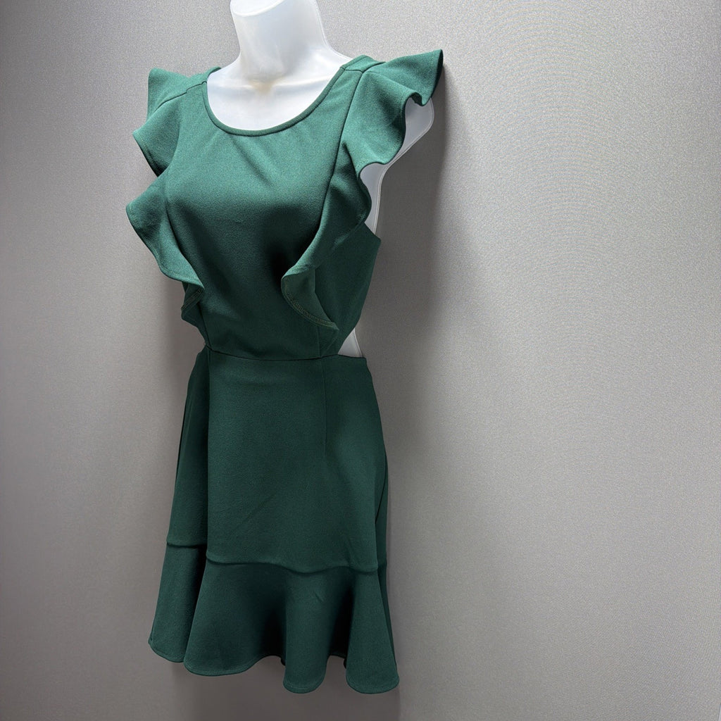 Selfie Leslie Jackie Wide Ruffle Hem Pinafore Dress In Forest Green NWT Size S