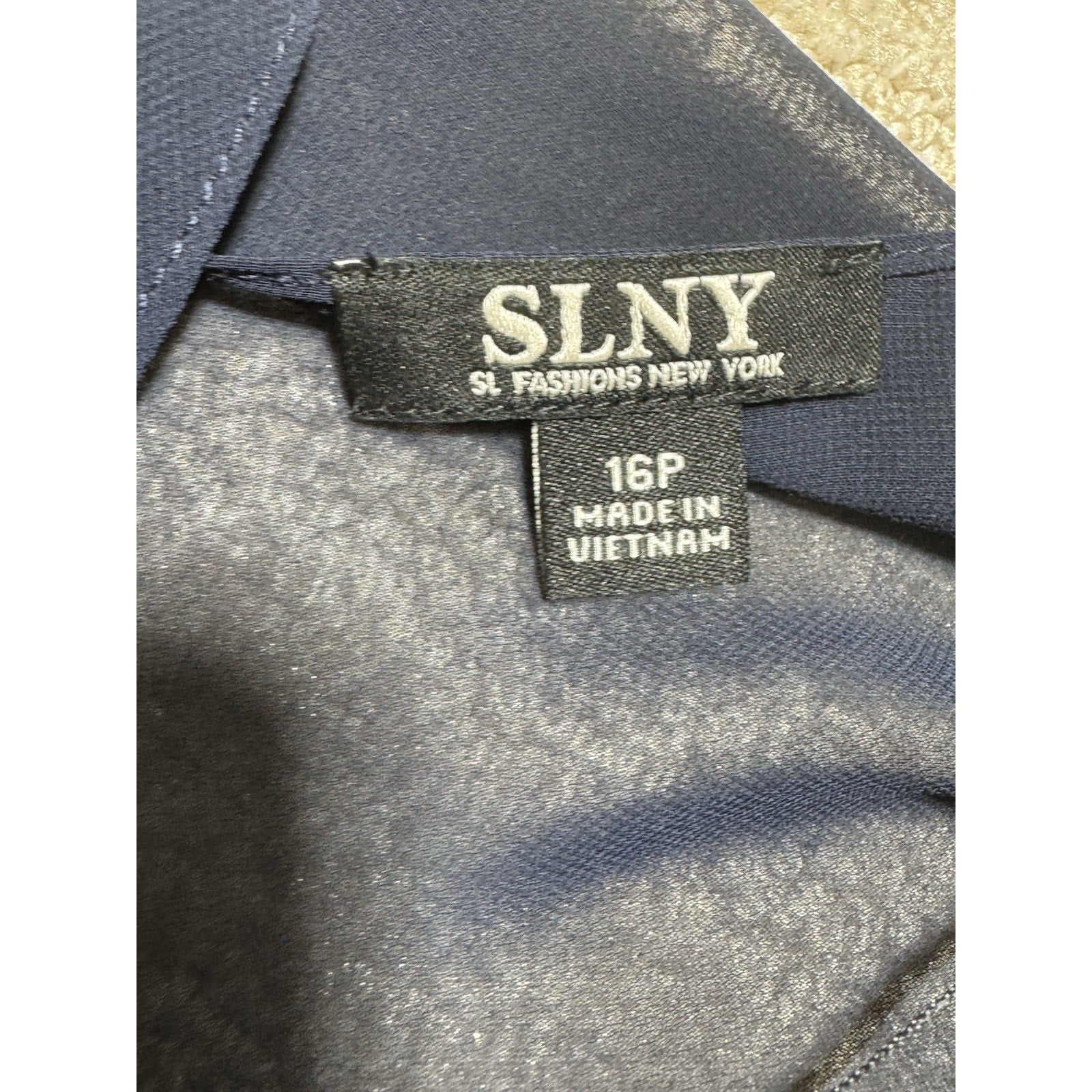 NWT SLNY 16P Deep Navy Sheer Beaded Open Front Duster Jacket Cover Up Petite