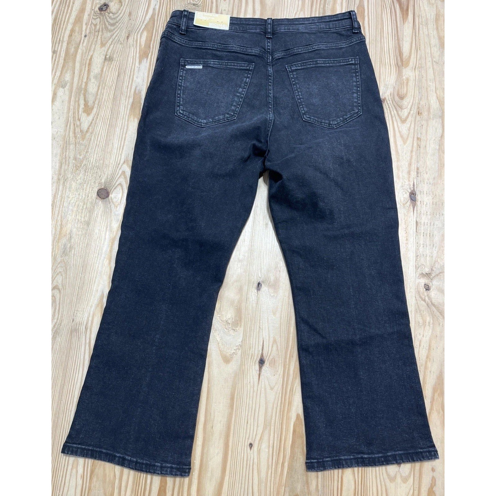 Michael Kors Selma Crop High Rise Flare Jeans Black Size 12 NWT