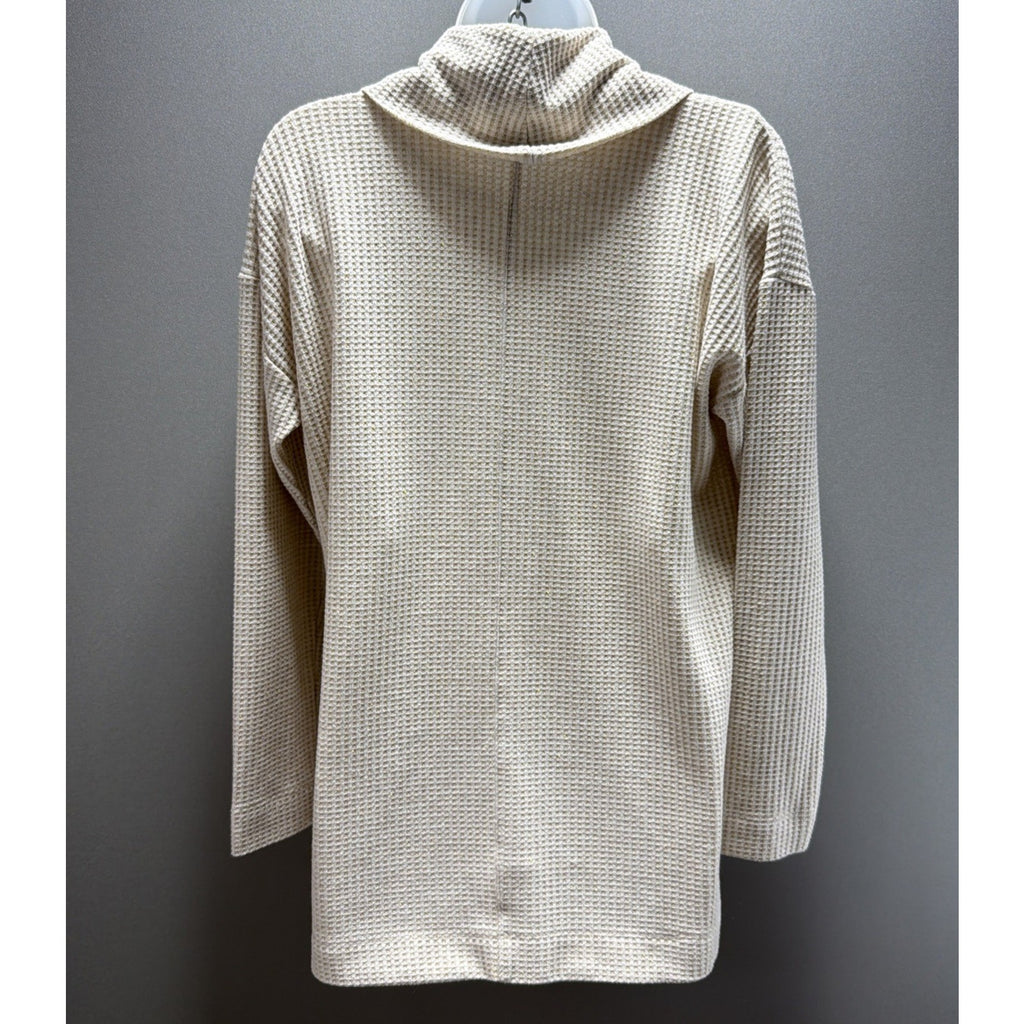 Ann Taylor loft cream And Gold Metallic Oversized waffle cowl neck shirt size S