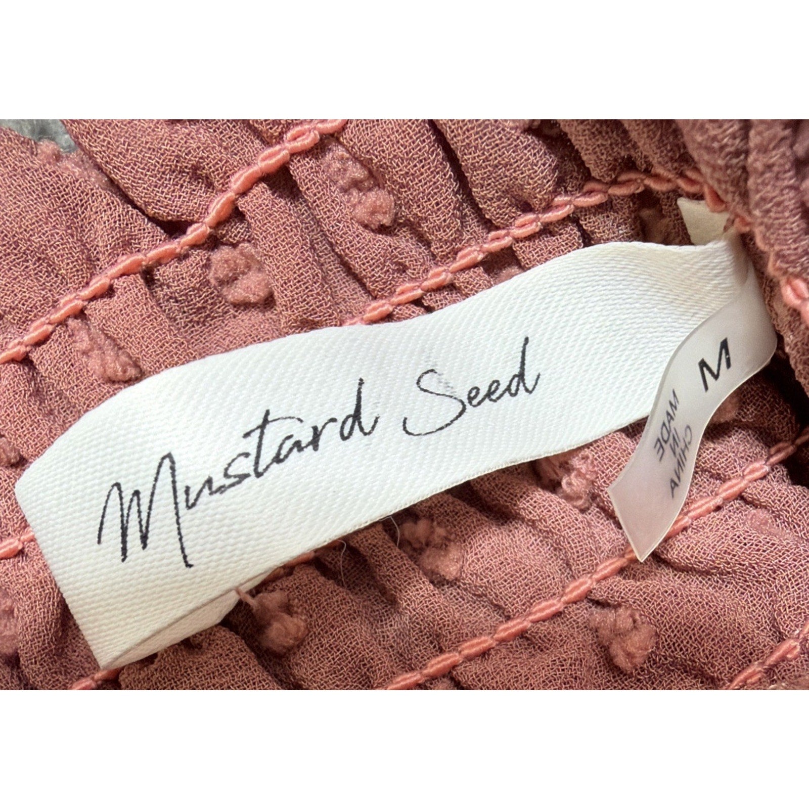 Mustard Seed Dusty Rose Swiss Dot Tiered Babydoll Mini Dress M Boho Lagenlook