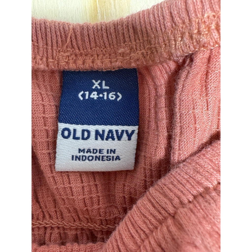 Old Navy Pink Smocked Youth X-Large (14-16) Square Neck Puff Sleeve Blouse