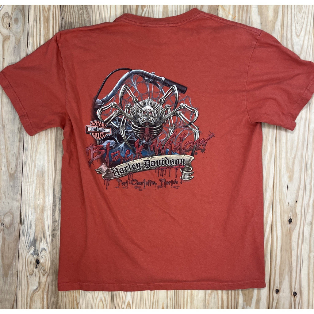 Harley Davidson Men's Size L Orange T-Shirt Port Charlotte FL Made in USA 2015