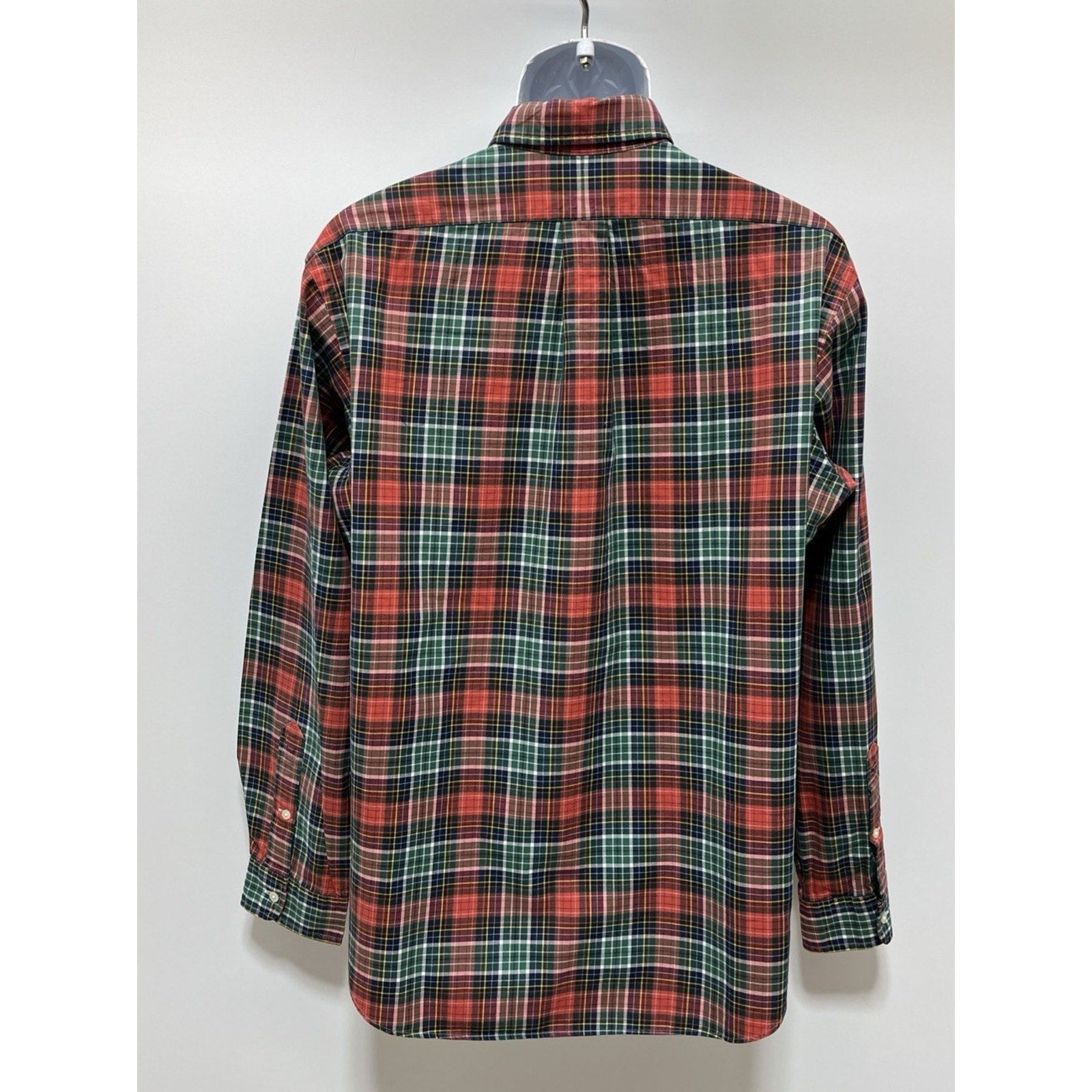 VINTAGE Ralph Lauren Men Button Up Shirt L Green Tartan Plaid Logo Classic Fit