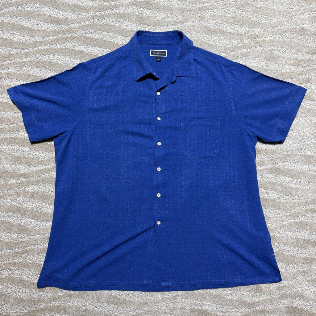 Club Room Silk Rayon Blend Camp Shirt Blue XL Button Front Short Sleeve Casual