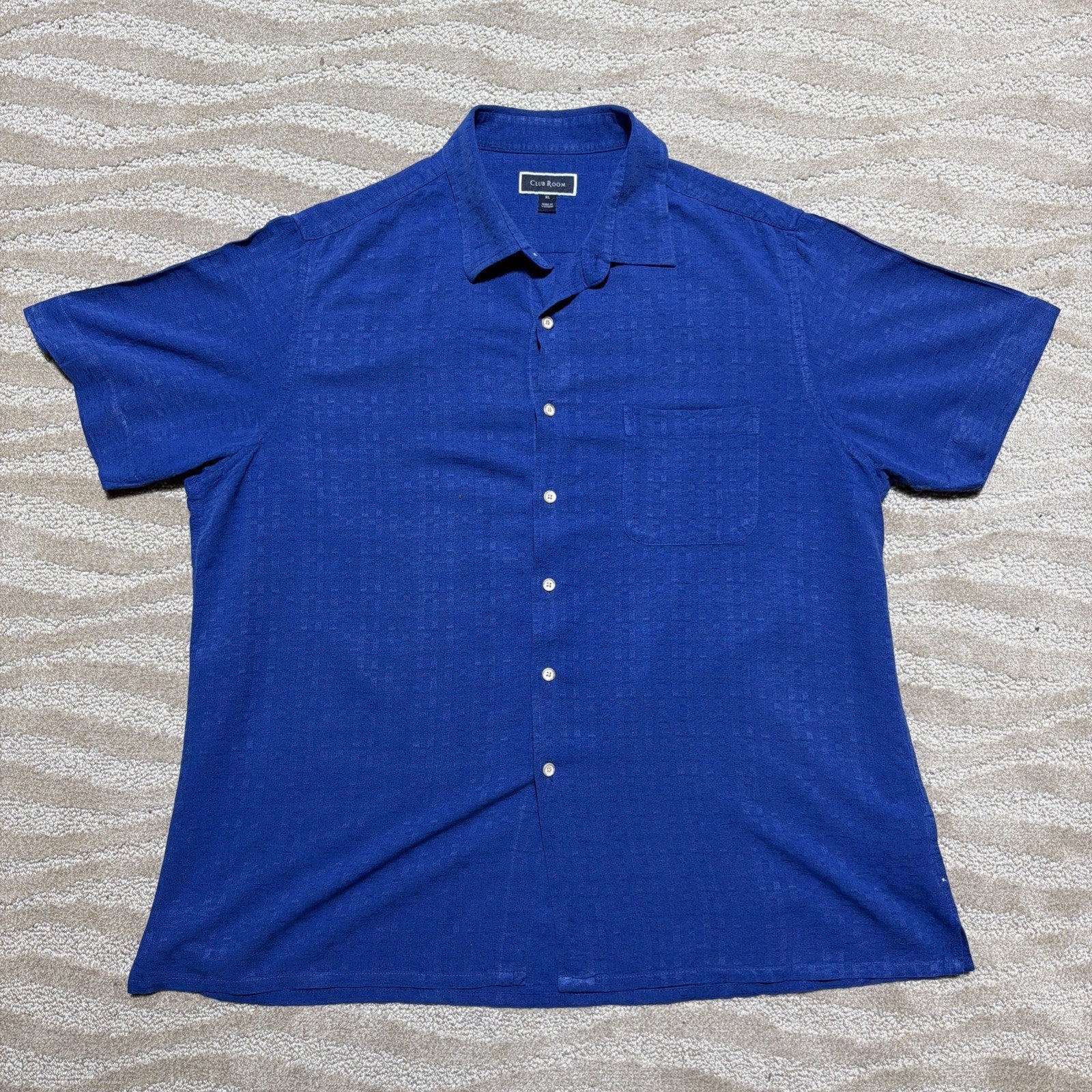 Club Room Silk Rayon Blend Camp Shirt Blue XL Button Front Short Sleeve Casual