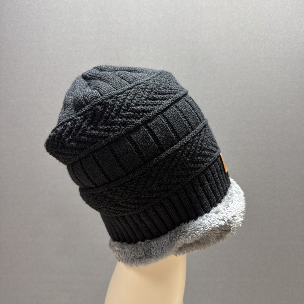 Black Serremo Beanie Hat Sherpa Lined