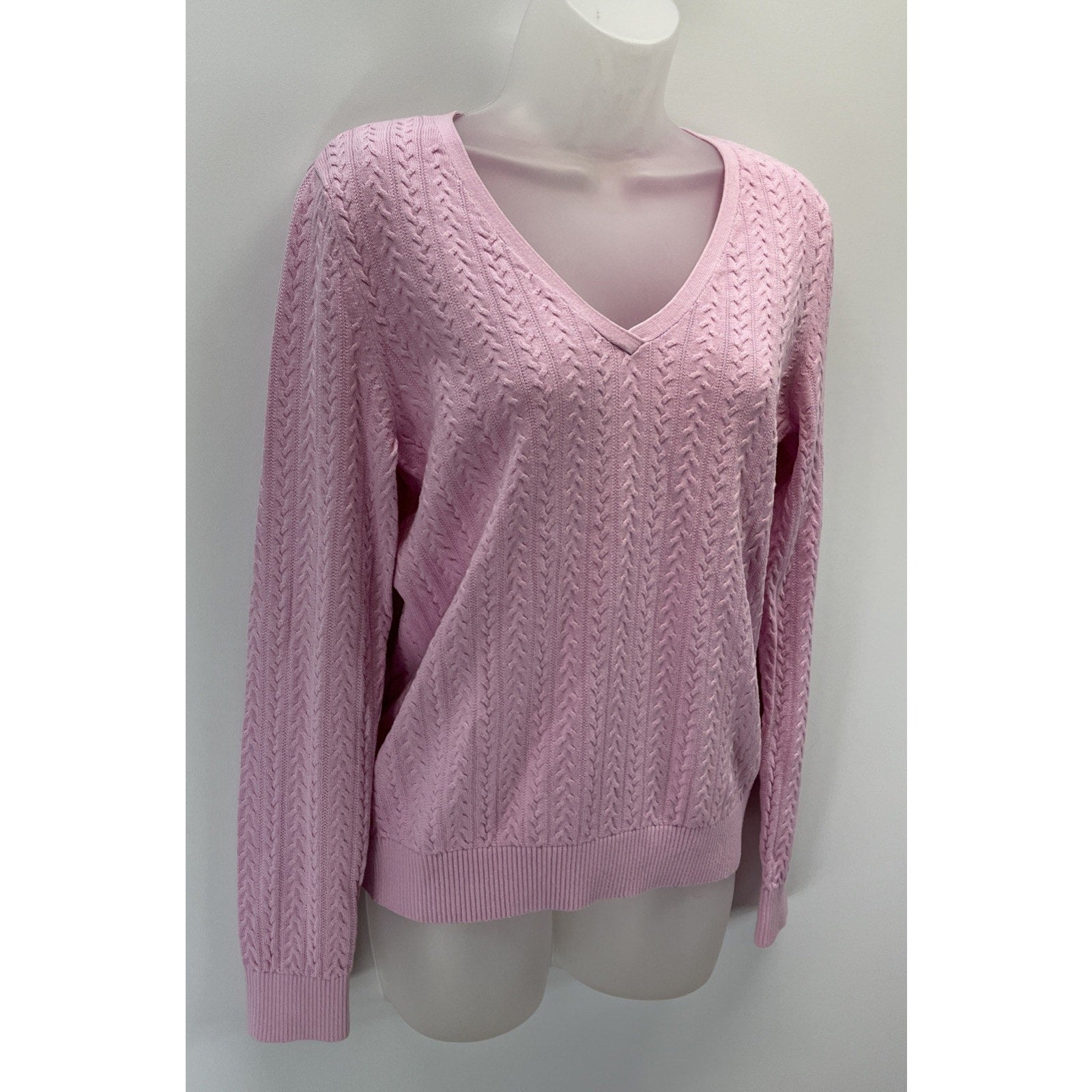 Talbots Sweater Women’s Cable Knit V- Neck Light Purple Pima Cotton Size M