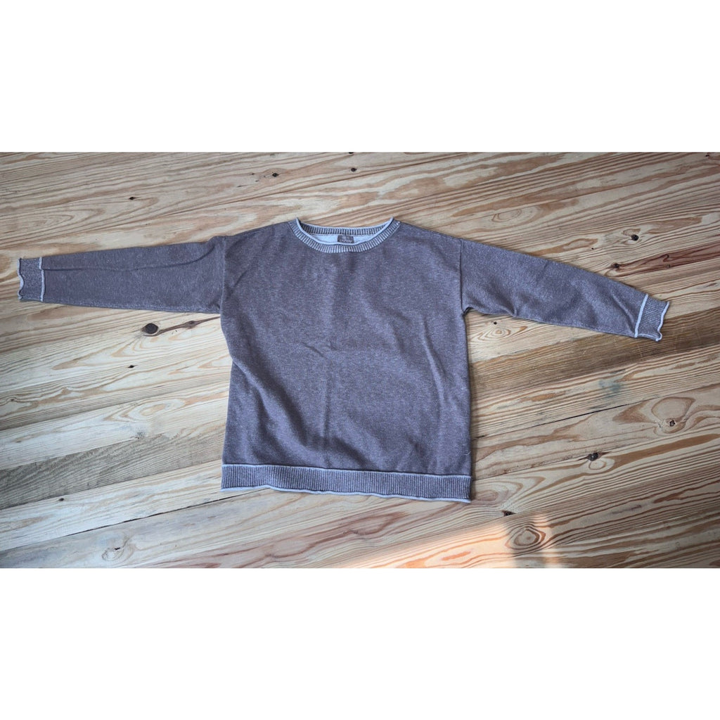 Chico's Womens 2 (12) Long Sleeve Stretch Knit Sweater Taupe Tan Cable Knit Hem