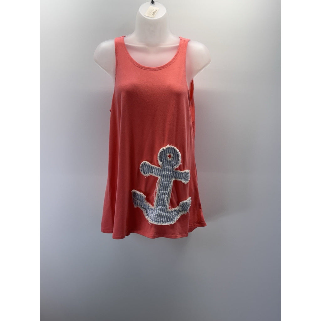 Lost Petal Linens Stitched Pink and Blue Anchor Tank Top Women’s Size Medium
