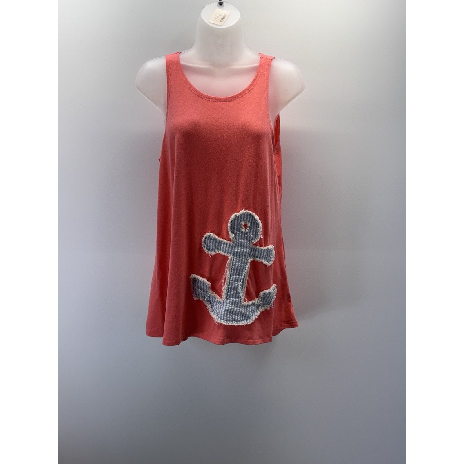 Lost Petal Linens Stitched Pink and Blue Anchor Tank Top Women’s Size Medium