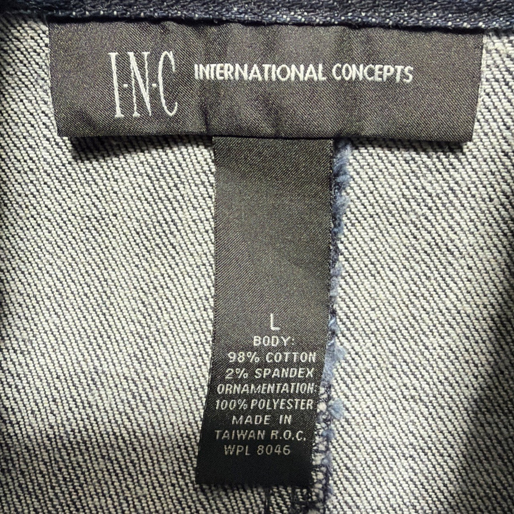 International Concepts Denim Jacket Embroidered Velvet Trim Boho Size Large