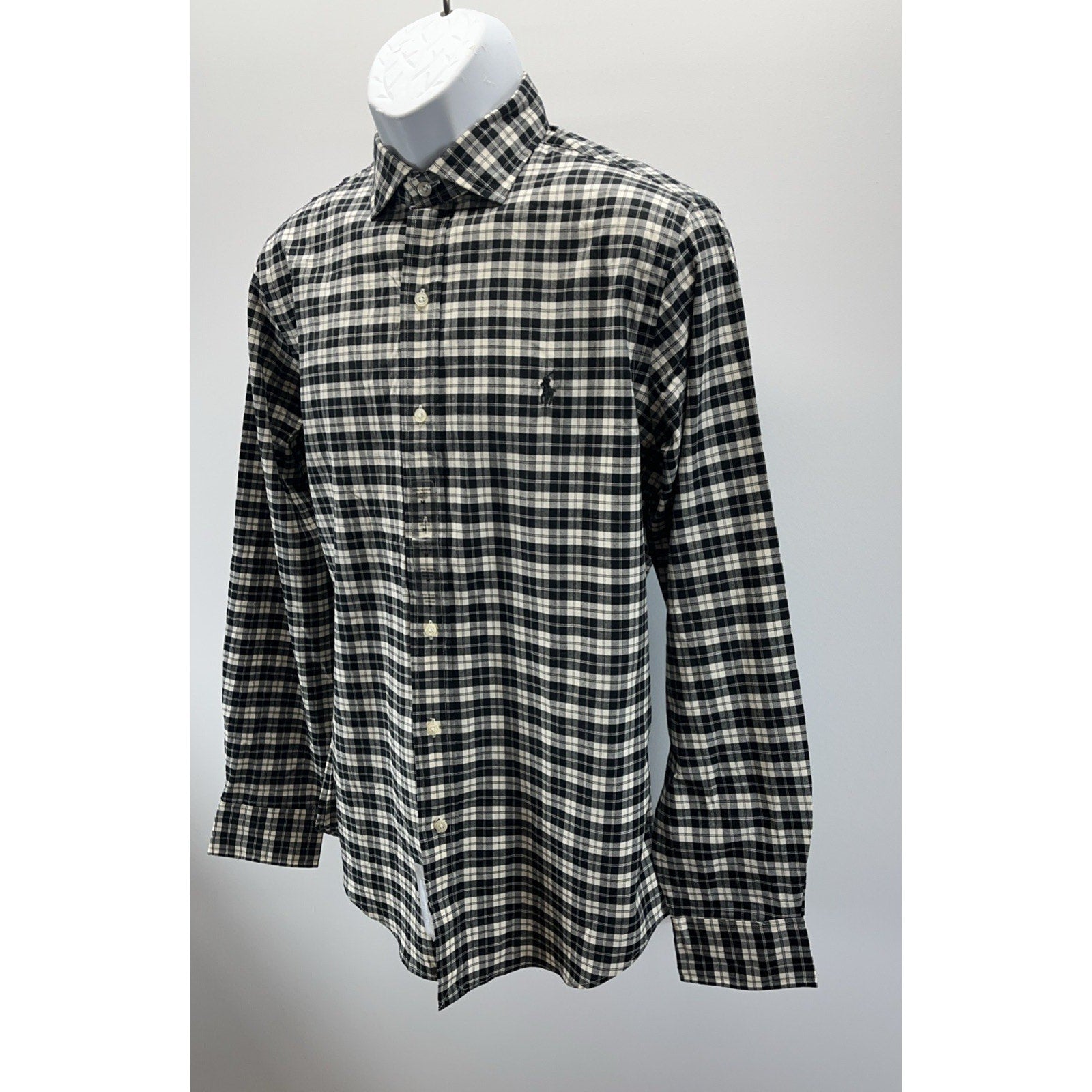 NWT Polo Ralph Lauren Black White Plaid Long Sleeve Slim Fit Button Up Shirt M