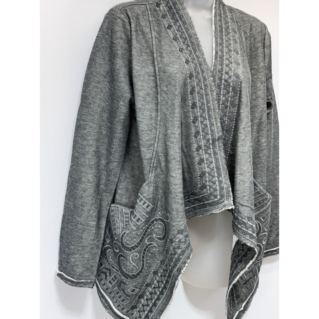 Monoreno Womens Cardigan Sweatshirt Open Front Embroidered Medium Gray NWT