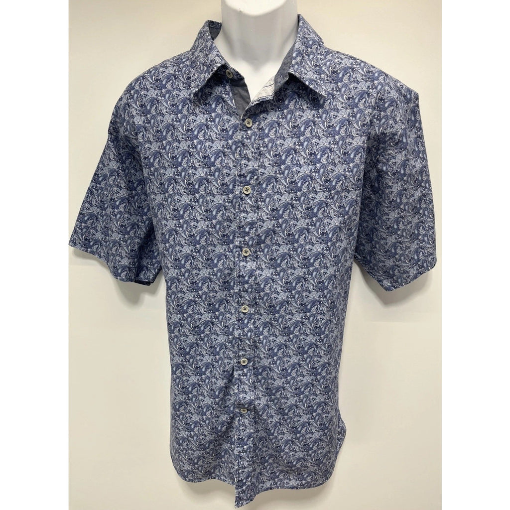 Cremieux Premium Denim Shirt Mens XXL Blue White Paisley Floral Cotton Button-Up
