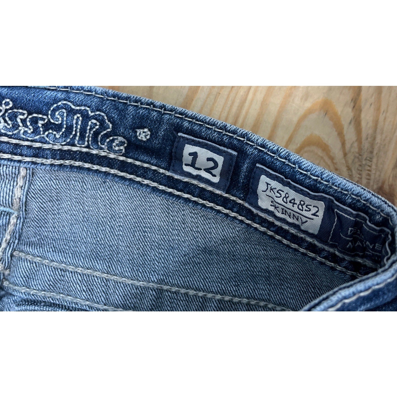 Miss Me Jeans Youth 12 Blue Denim Skinny Rhinestones Studs Dark Wash Women 25x29