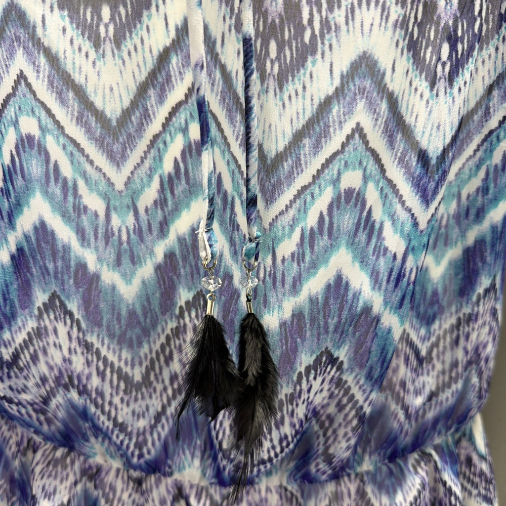 B-Wear Women's Abstract Multicolor Aztec Lined Drape Top Blouse L NWT