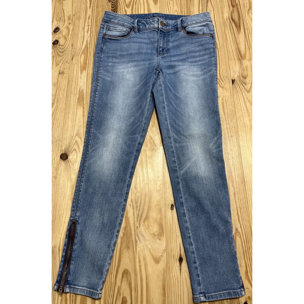 White House Black Market The Skimmer Jeans Faux Leather Trim Ankle Zip Size 6